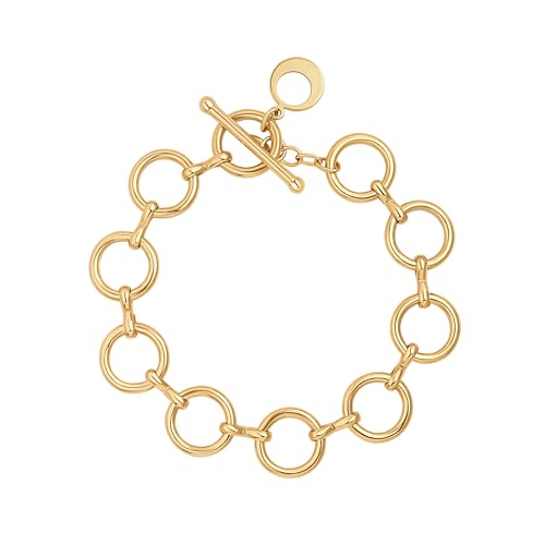 SOFYBJA 18k Gold Plated Personalized Chunky Cuban Oval Link Chain Bracelets for Men Toggle Rope Bracelet Jewelry for Women - style: Circles Chain Link Bracelet