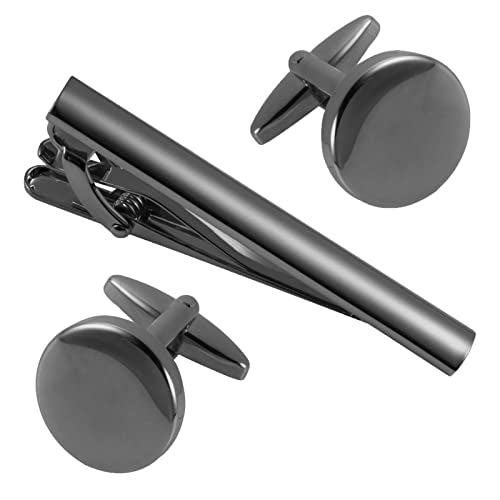 GWD Cufflinks and Tie Clip Set Personalized Cuff Links Business Wedding - style: Black