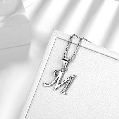 Aurora Tears Letter Necklace Initial 925 Sterling Silver Alphabet Pendant Crystal Name Gift Women Cubic Zirconia Jewelry - color: M