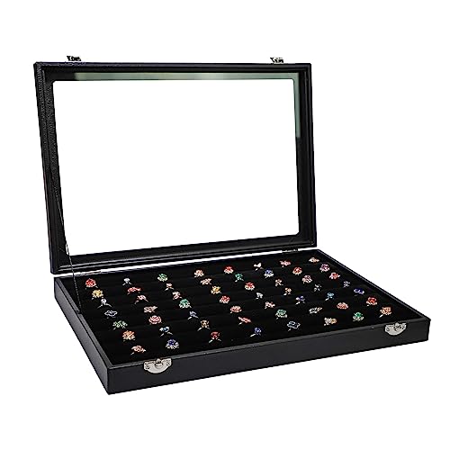 Wudygirl Ring Holder Leather Jewelry Tray with Lid 13.7"x9.4" Black | 7 Slot Ring Organizer with Velvet Liner, Ideal for Jewelry Storage, Dresser Drawer or Gift, Dustproof Design - style: 7 Slot Ring Tray