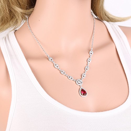 GULICX AAA Cubic Zirconia CZ Silver Plated Base Women's Party Jewelry Set Earrings Pendant Necklace - color: Red