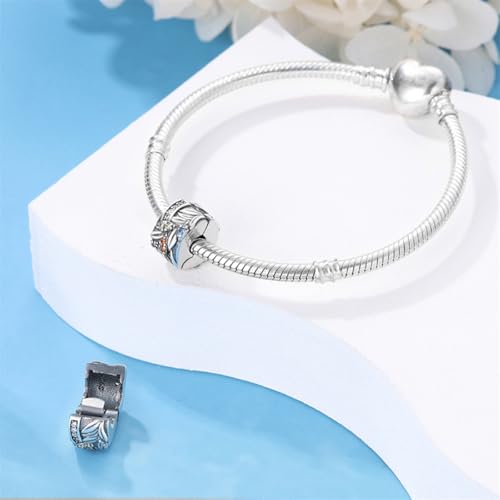925 Sterling Silver Stopper Clip Charms for Bracelet Necklace Spacer Beads with 5A Cubic Zirconia Mother's Day Christmas DIY Gift for Women(2PCS) - style: Colorful Stone Leaves