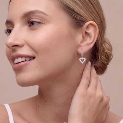 SLUYNZ 925 Sterling Silver CZ Sweet Love Hoop Earrings for Women Teens Hollow Heart Huggie Earrings Drop - color: A-SILVER