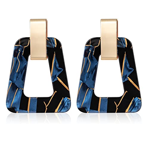Acrylic Geometric Statement Earrings - Mottled Resin Lightweight Dangle Earrings for Party or Vacation - color: BLACK BLUE