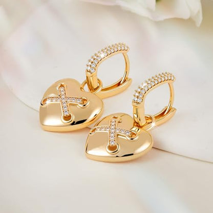 18K Crystal Heart Hoop Earrings for Women with Locket Design, White Crystal Cubic Zirconia Dangling Earrings Fine Jewelry Gifts for Her - color: Love Pendant 2