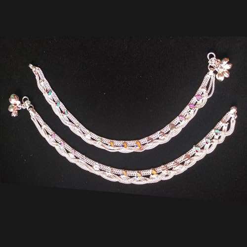 Touchstone Indian anklets for women gold silver payal set jewelry simple jhanjar bollywood handcrafted pretty stylish designer paazeb - style: D053 Silver