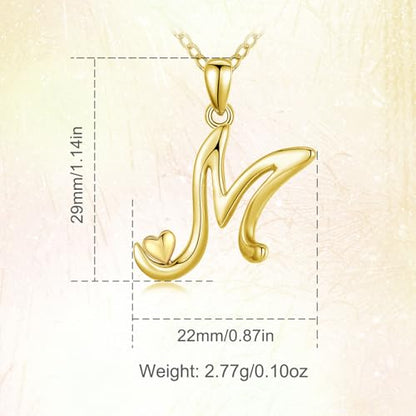 CELESTIA 925 Sterling Silver Initial Necklaces 26 Letter with Rose Gold Heart - 18 Inch Chain - color: Gold-M