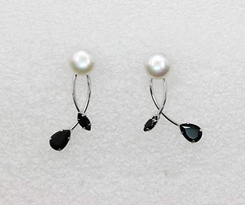 Faship Genuine 10mm Freshwater Pearls Floral Necklace Earrings Set | Premium CZ Crystal, Gorgeous, Sparkling - color: Black