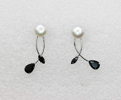 Faship Genuine 10mm Freshwater Pearls Floral Necklace Earrings Set | Premium CZ Crystal, Gorgeous, Sparkling - color: Black