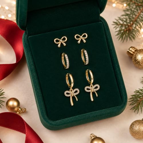 Bow Earrings Red Earrings for Women Dangle Cute Earrings Red Stuff Jewelry Outfits Accessories Gifts for Girls - color: C3:gold bow earrings set