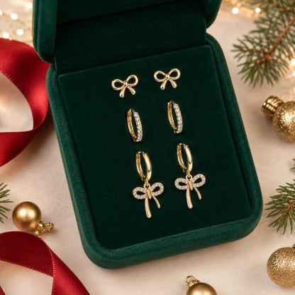 Bow Earrings Red Earrings for Women Dangle Cute Earrings Red Stuff Jewelry Outfits Accessories Gifts for Girls - color: C3:gold bow earrings set