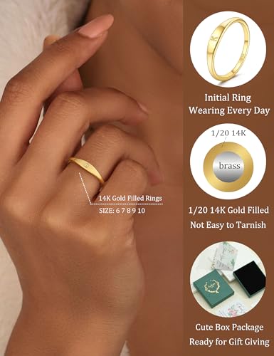 Gold Filled Rings for Women 14k Non Tarnish Initial Pinky Dainty Ring | Stackable Signet Letter Personalized Gold Rings, Stacking Thumb Band, Cute Simple Waterproof Custom Jewelry Gifts Size 6-10 - color: G