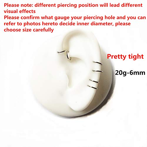 ORANGELOVE Hypoallergenic Nose Rings 20G 18G 16G 14G 12G 10G 8G 316l Surgical Steel Septum Jewelry Hinged Segment Ring Body Piercing Nose Hoop Lip Rings Nose Helix Cartilage Rook Earrings - color: Silver, size: 1pc 20 Gauge 6mm