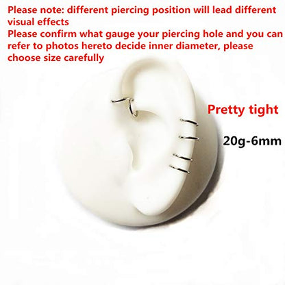 ORANGELOVE Hypoallergenic Nose Rings 20G 18G 16G 14G 12G 10G 8G 316l Surgical Steel Septum Jewelry Hinged Segment Ring Body Piercing Nose Hoop Lip Rings Nose Helix Cartilage Rook Earrings - color: Silver, size: 1pc 20 Gauge 6mm