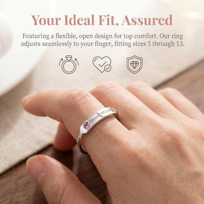 Custom Name Ring with Birthstone 925 Sterling Silver Engraved Memorial Rings for Women Husband Mom Dad Sympathy Gift for Loss Of Loved One