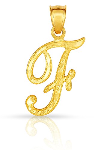 Floreo 10K Yellow Gold Charm Pendant Letter A-Z Personalized Alphabet Initial Name with optional 18 Inch Necklace - style: F