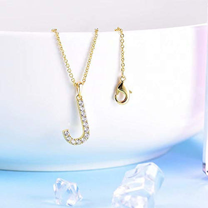 Tarsus Initial Cubic Zirconia Necklace for Women Teens | Jewelry Gifts for Women Adjustable Chain 18" + 2" - style: Gold-J-Diamond style