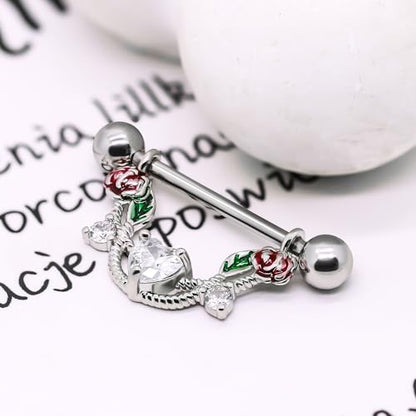 2pcs 14G Nipple Rings Flower Nipple Bars Surgial Steel 316L Nipple Piercing Jewelry Heart Nipple Barbell for Women - color: WHITE HEART