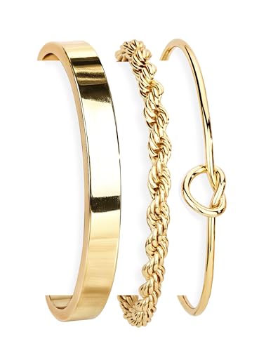 925 Sterling Silver Bracelets for Women Stack, Trendy Tennis Bangle Cuff Jewelry Set 14K Gold Plated, Adjustable Bracelet Set for Wrist Essentials, Women Fashion Watch Band Acecessories - style: Bracelet_3pcs(Gold Bangle Set)