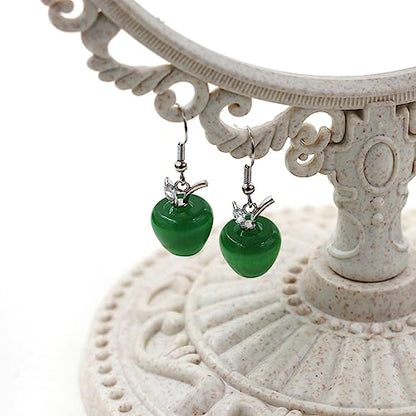 Uloveido Apple Necklace and Earrings Set for Women Cute Apple Jewelry Set for Teacher Mom YL007 - color: Dark Green