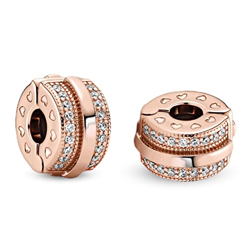 Annmors S925 Clip Spacer Safety Chain Stopper Charms for Pandora, Gift Mom Daughter Friend Sister Wife Grandma Girlfriend Fmaily On Christmas Mothers Valentines Halloween Graduation - color: B06-Pavé Lines Clips