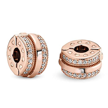 Annmors S925 Clip Spacer Safety Chain Stopper Charms for Pandora, Gift Mom Daughter Friend Sister Wife Grandma Girlfriend Fmaily On Christmas Mothers Valentines Halloween Graduation - color: B06-Pavé Lines Clips