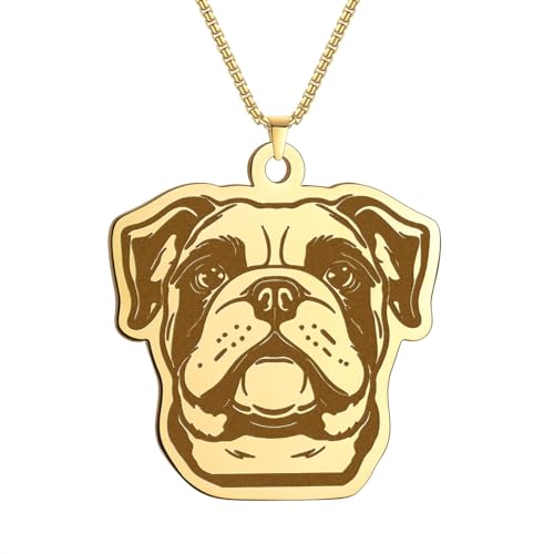 Husky Pendant Necklace Stainless Steel Husky Dog Puppy Necklace Gold Sliver Cute Dog Necklaces for Women Men Pet Animals Lover - color: Bulldog Gold