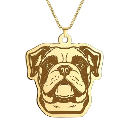 Husky Pendant Necklace Stainless Steel Husky Dog Puppy Necklace Gold Sliver Cute Dog Necklaces for Women Men Pet Animals Lover - color: Bulldog Gold