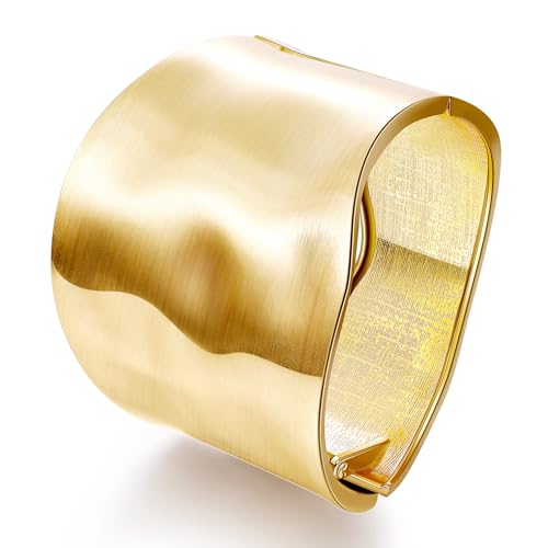 18K Gold Plated Wide Chunky Gold Cuff Bracelets for Women Chunky Bangle Bracelets Waterdrop Oval Irregular Trendy Wrist Wrap Bracelets Open Minimalist Thick Gold Wrist Cuff Bracelets - style: 18K Gold-B