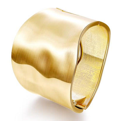 18K Gold Plated Wide Chunky Gold Cuff Bracelets for Women Chunky Bangle Bracelets Waterdrop Oval Irregular Trendy Wrist Wrap Bracelets Open Minimalist Thick Gold Wrist Cuff Bracelets - style: 18K Gold-B