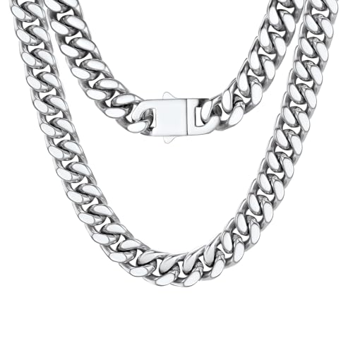 PROSTEEL Chunky Cuban Link Curb Chain Necklace for Women Men, Stainless Steel Choker Thick Trendy Statement Hip Hop Miami Cuban Chain Jewelry Gifts Unisex Size,5/12/14mm Widths,18"/20" - color: 12mm-Silver, size: 18inches