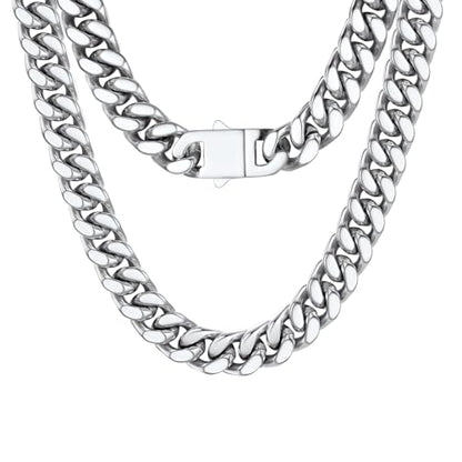 PROSTEEL Chunky Cuban Link Curb Chain Necklace for Women Men, Stainless Steel Choker Thick Trendy Statement Hip Hop Miami Cuban Chain Jewelry Gifts Unisex Size,5/12/14mm Widths,18"/20" - color: 12mm-Silver, size: 18inches