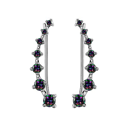Black Rainbow Multi Color Cubic Zirconia Crawler Climbers Cuff Wrap Diamond 925 Sterling Silver Fashion Stud Pierced Sweep up Earrings for Women 7 Crystal Round CZ Hypoallergenic for Sensitive Ears Jewelry Gifts for Birthday Bff Xmas