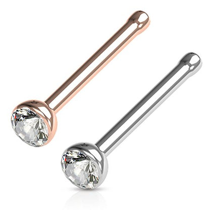 316L Surgical Steel Nose Studs with Crystals - Gold, Black, Rose Gold, and Steel Nose Ring Options - 22GA, 20GA, 18GA - Clear Cubic Zirconia - 1/4" Length - style: 18G COMBO Pack *Rose Gold & Steel*