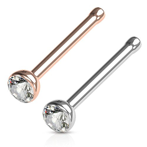 316L Surgical Steel Nose Studs with Crystals - Gold, Black, Rose Gold, and Steel Nose Ring Options - 22GA, 20GA, 18GA - Clear Cubic Zirconia - 1/4" Length - style: 20G COMBO Pack *RoseGold & Steel*