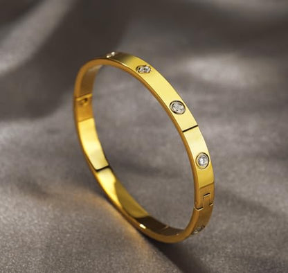 18 K Gold Plated Love Bangle Bracelet Stack for Women,Set of 4 Floral Clover Chain, Tennis Crystal &Gold Stackable Bangle Bracelet -Adjustable Layered Jewelry Gift for Wife Valentines Mother's Day-MVCOLEDY - color: Black