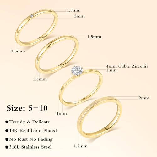 VOLUKA 4 Pcs Stainless Steel Rings for Women Set Knuckle Rings Simple Smooth Finger Stackable Rings Set Plain Band Rings for Women Men - color: Gold
