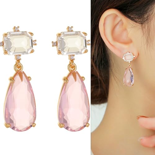 Crystal Earrings CXUEMH Teardrop Earrings for Women Blue and Green Dangle Earrings Elegant Earrings for Prom Emerald Green Earrings Formal Jewelry Crystal Drop Earrings - color: white and pink
