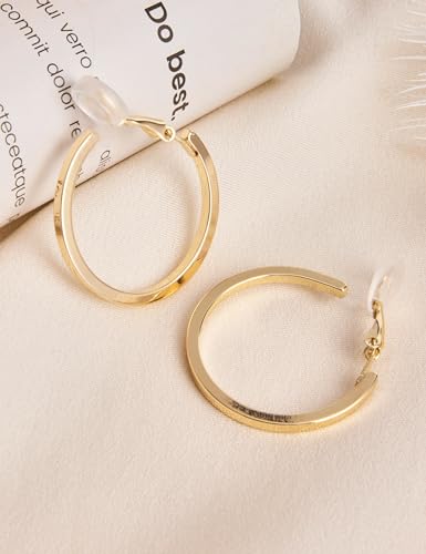 FAN&LOUIS Gold Silver Clip On Hoop Earrings,14K Gold Plated Chunky Gold Small Huggie Hoops Clip-On Earrings for Women│Small Wide Round Hoop Clip On Earrings - style: Set A