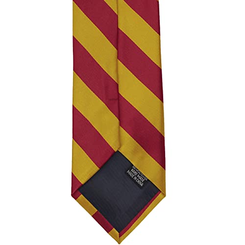 tiemart Men's Striped Tie Standard Length - color: Crimson Red and Gold