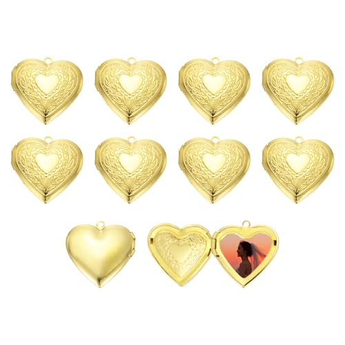 MECCANIXITY Custom Photo Locket Charm, Copper Retro Picture Locket Pendants for DIY Memorial KeyChains Necklace Bracelet Jewelry Making - color: Gold, style: Engraved Heart