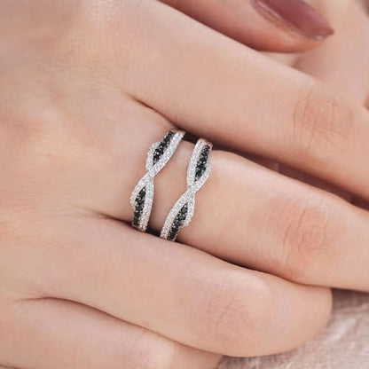SHELOVES Ring Enhancer for Engagement Rings Black White Cubic Zirconia Wedding Bands Womens White Gold Plated 5-10