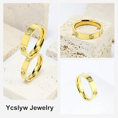 YCSLYW Ladies Stainless Steel Ring Love Friendship Ring Golden high polishing, low allergy Wedding Jewelry Valentine's Day Birthday Gift, 5-10 - color: Gold, size: 10