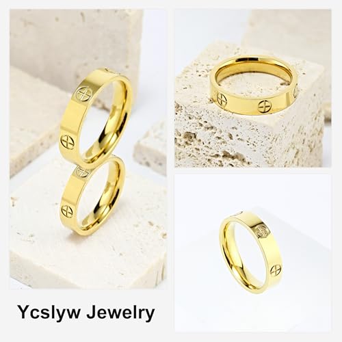 YCSLYW Ladies Stainless Steel Ring Love Friendship Ring Golden high polishing, low allergy Wedding Jewelry Valentine's Day Birthday Gift, 5-10 - color: Gold, size: 7