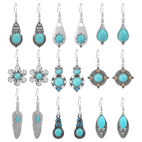 Ritach Teardrop Earrings for Women Trendy Sterling Silver Hypoallergenic Crystal Dangle Drop Earrings Set for Jewelry - color: 6dangle -turquoise
