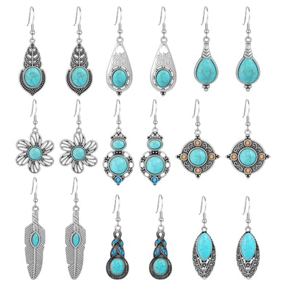 Ritach Teardrop Earrings for Women Trendy Sterling Silver Hypoallergenic Crystal Dangle Drop Earrings Set for Jewelry - color: 6dangle -turquoise
