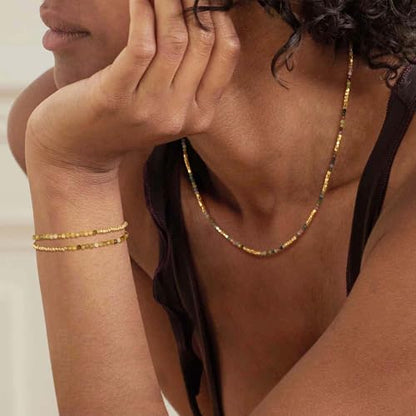 MTMY Beaded Gemstone Choker Necklace for Women | 14K Gold Plated, Colorful Natural Stone, Bead Chain, Boho Summer Beach, Handmade Jewelry - color: Tourmaline
