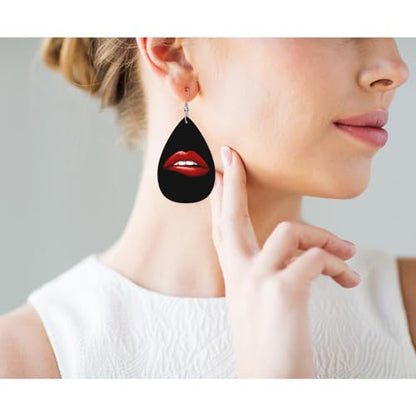 Red Lips Fashion Faux Leather Earrings Beautiful Woman Sexy Red Lip White Teeth Wedding Teardrop Earrings Jewelry For Women Friends Bridal - color: Red Lips