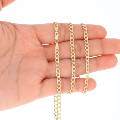 Nuragold 10K Real Yellow Gold Cuban Curb Link Chain Necklace (2mm - 7.5mm) - size: 18", style: 3.5mm