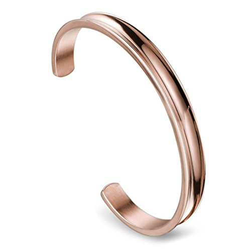 Zuo Bao Stainless Steel Bracelet Grooved Cuff Bangle for Women - color: Rose Gold